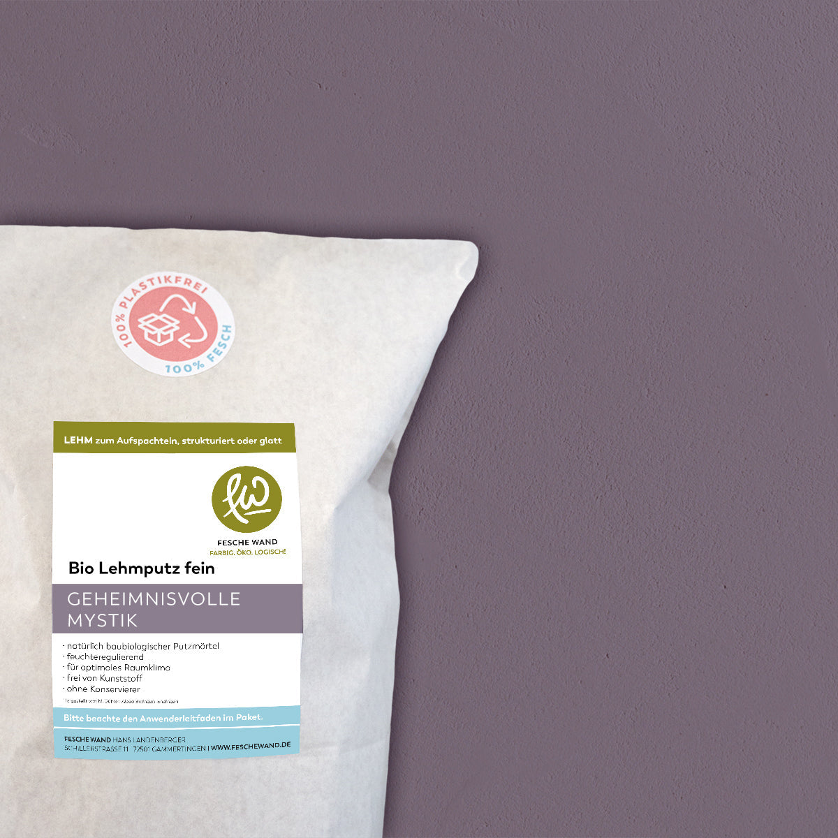 Bio Lehmoberputz FEIN - Lehmfinishputz 0,5 mm – 0.8 KG - #farbe_geheimnisvolle Mystik (lila)