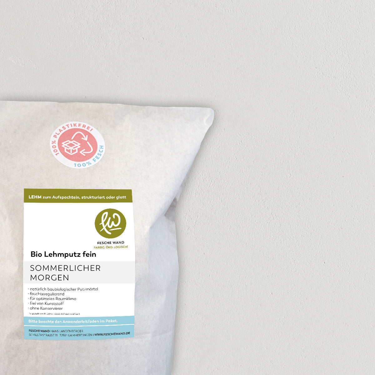 Bio Lehmoberputz FEIN - Lehmfinishputz 0,5 mm – 0.8 KG - #farbe_lichter Wiesentau (zartes graugün)