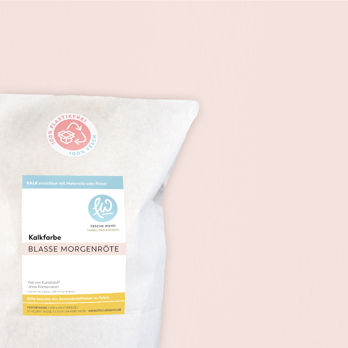 Kalkfarbe - 0.8 KG in blasse Morgenröte (hell-rosa) von Fesche Wand - #farbe_blasse Morgenröte (hell-rosa)