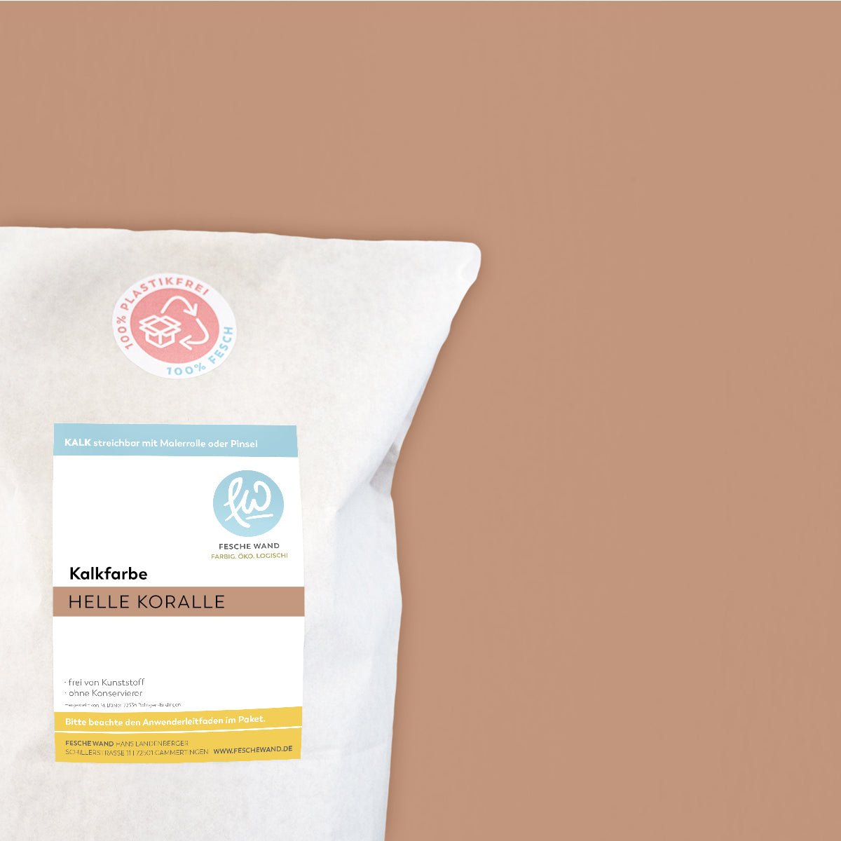 Kalkfarbe - 0.8 KG in helle Koralle (helles terracotta) von Fesche Wand - #farbe_helle Koralle (helles terracotta)