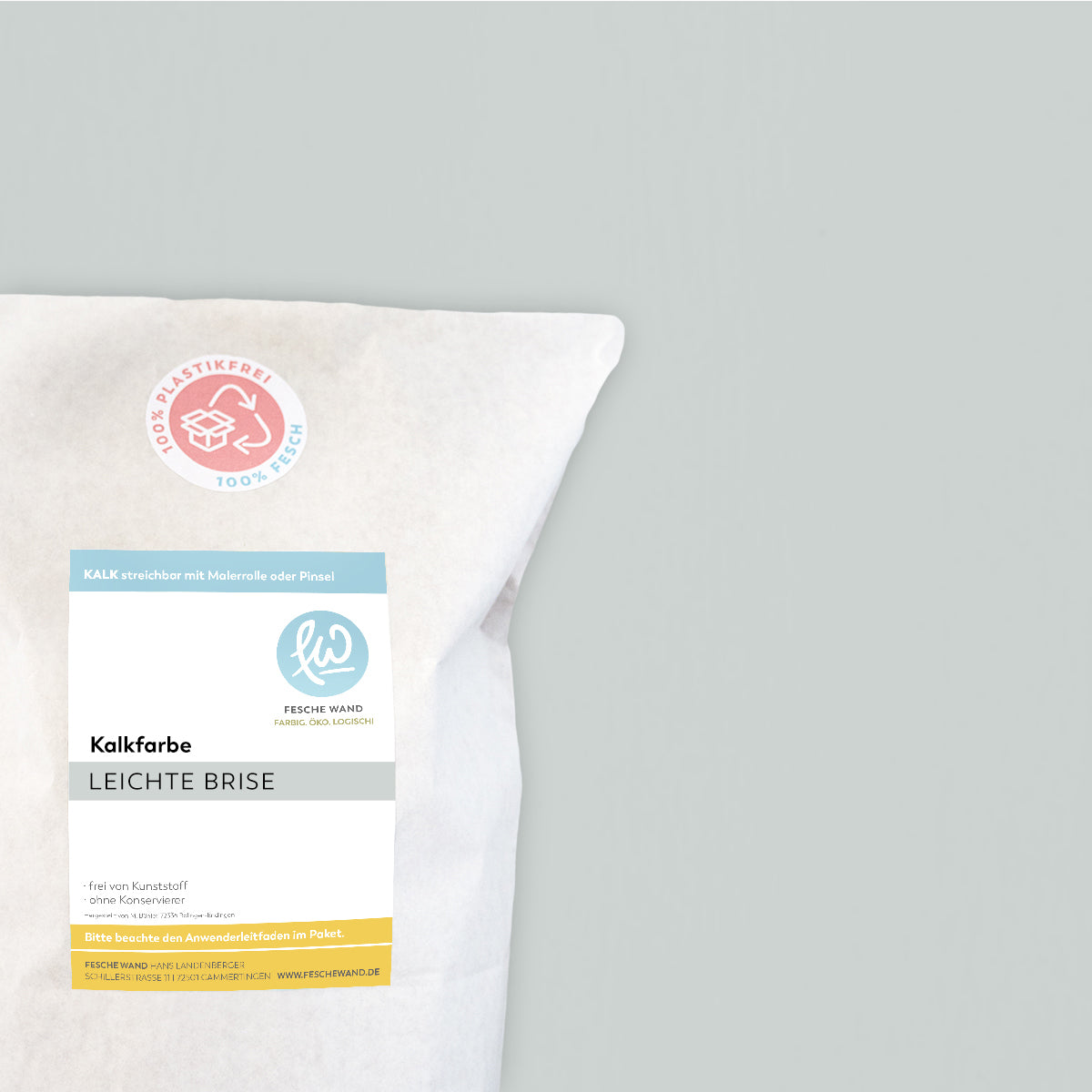 Kalkfarbe - 0.8 KG in leichte Brise (blaugrau) von Fesche Wand - #farbe_leichte Brise (blaugrau)