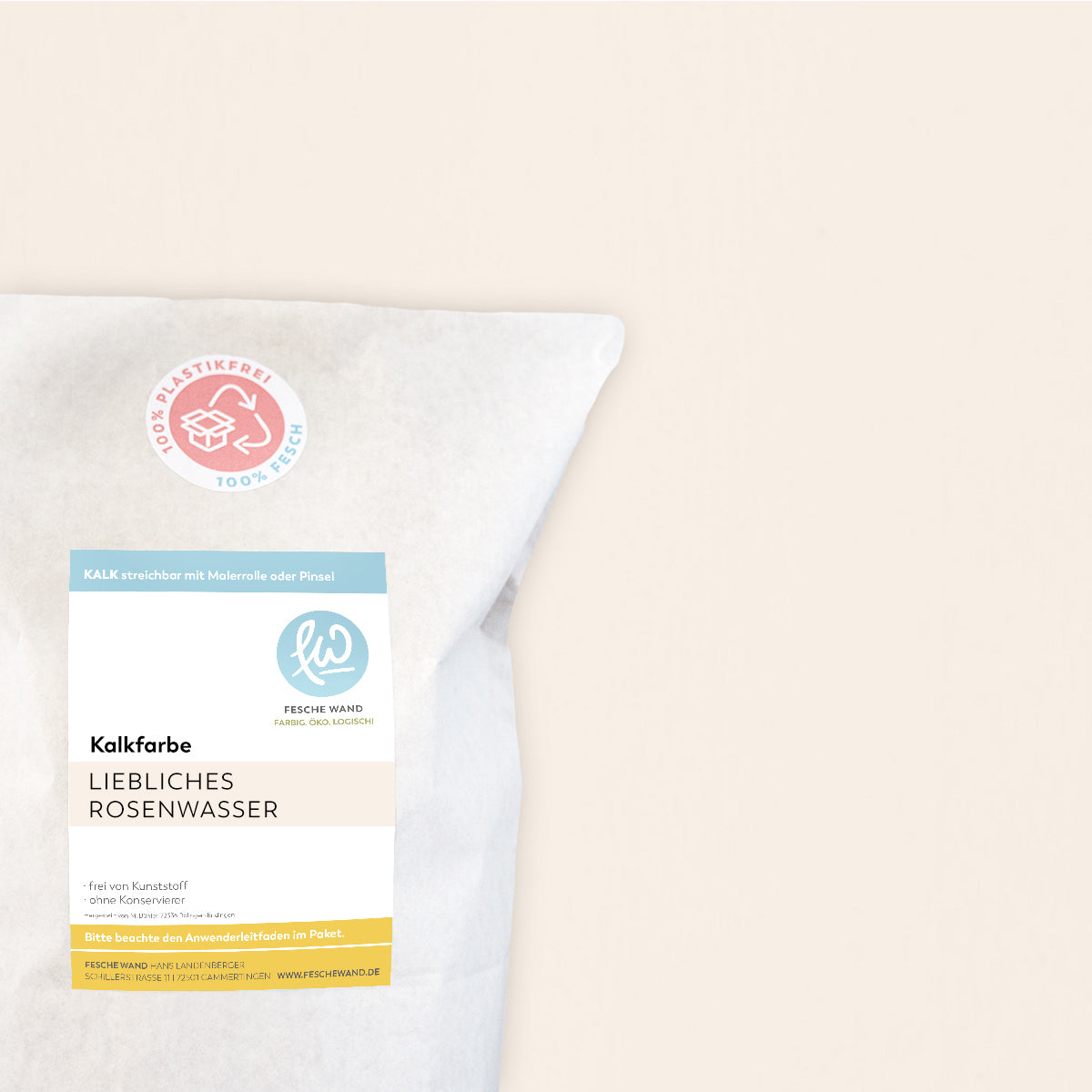Kalkfarbe - 0.8 KG in liebliches Rosenwasser (zartes rosé) von Fesche Wand - #farbe_liebliches Rosenwasser (zartes rosé)