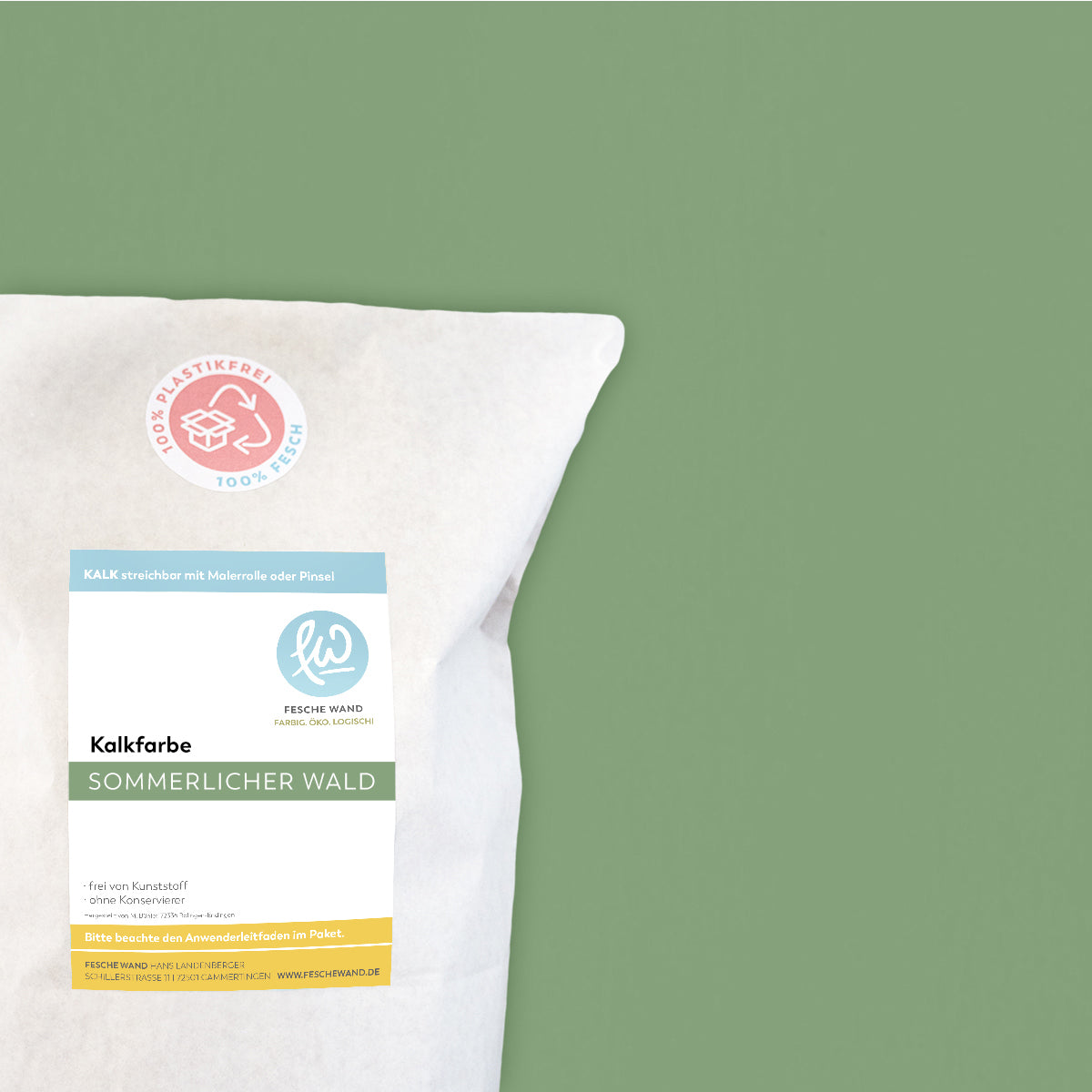 Kalkfarbe - 0.8 KG in sommerlicher Wald (grün) von Fesche Wand - #farbe_sommerlicher Wald (grün)