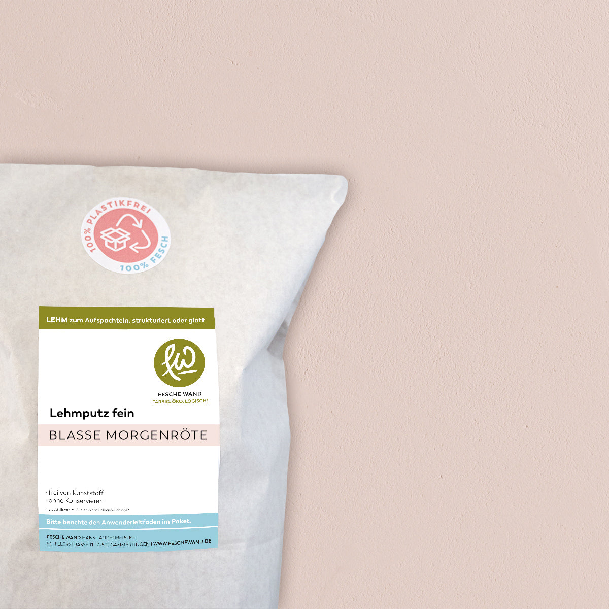 Lehmoberputz FEIN - Lehmfinishputz 0,5 mm – 0.8 KG - #farbe_blasse Morgenröte (hell-rosa)