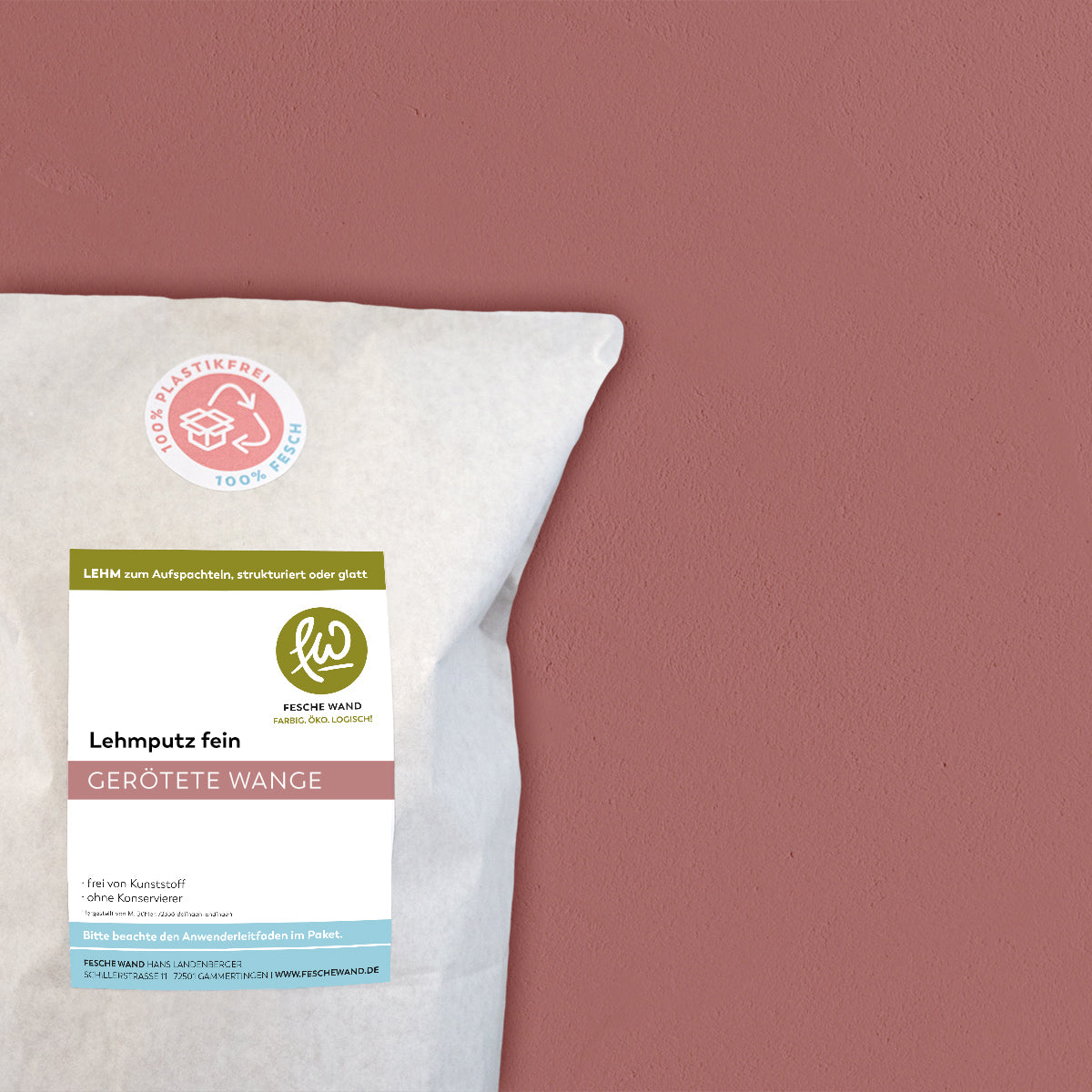 Lehmoberputz FEIN - Lehmfinishputz 0,5 mm – 0.8 KG - #farbe_gerötete Wange (helles ockerrot)