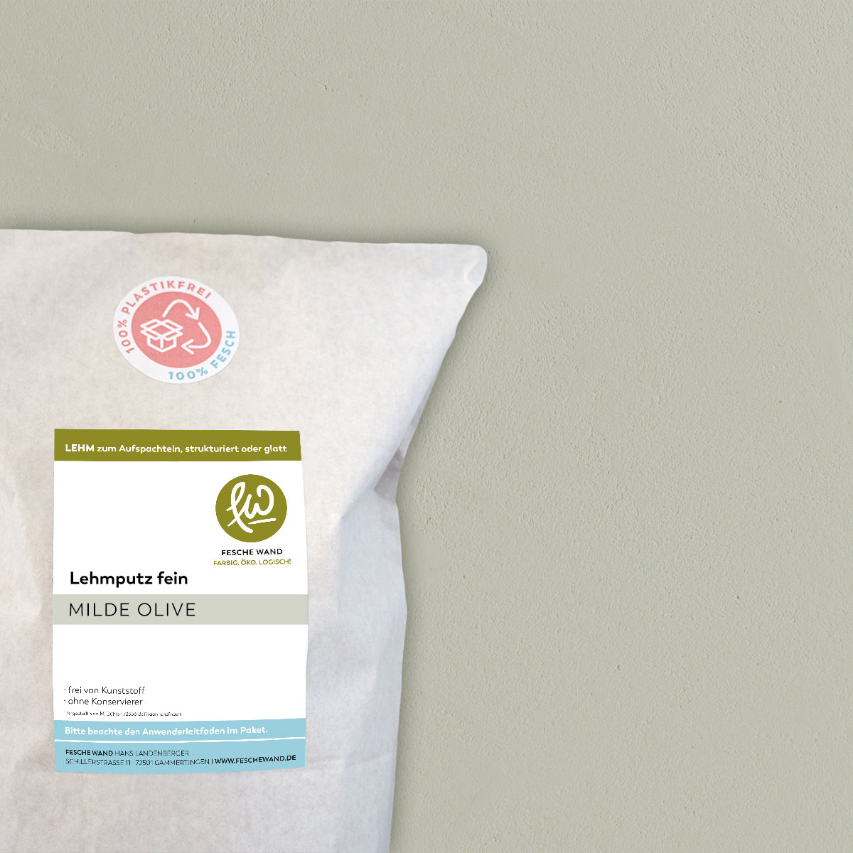 Lehmoberputz FEIN - Lehmfinishputz 0,5 mm – 0.8 KG - #farbe_milde Olive (graugrün)