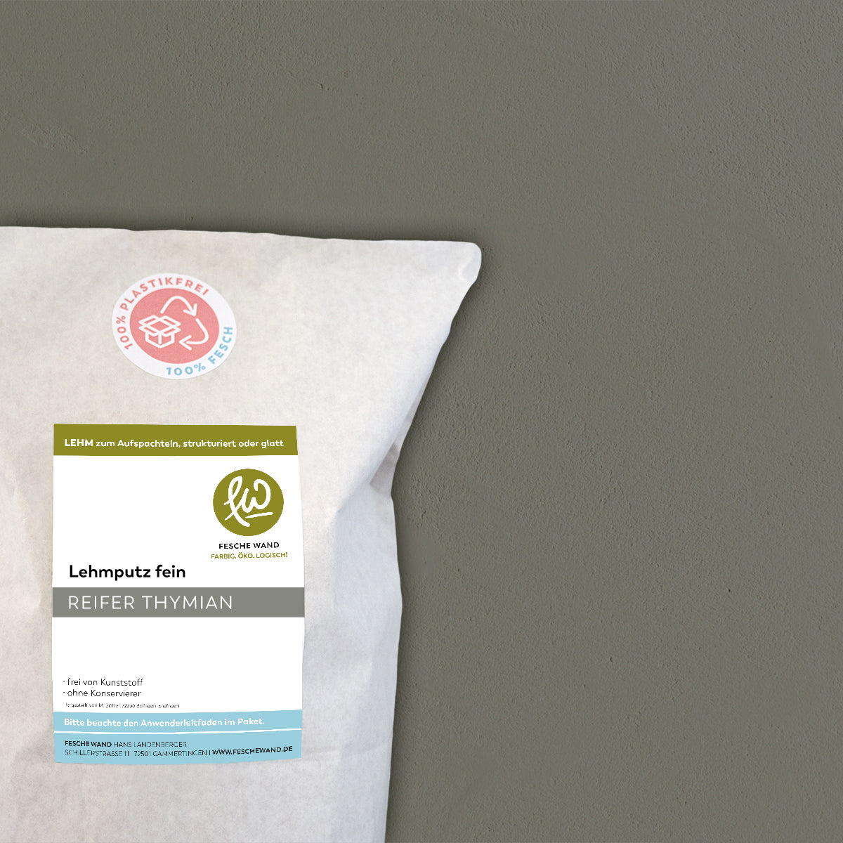 Lehmoberputz FEIN - Lehmfinishputz 0,5 mm – 0.8 KG - #farbe_reifer Thymian (dunkles graugrün)