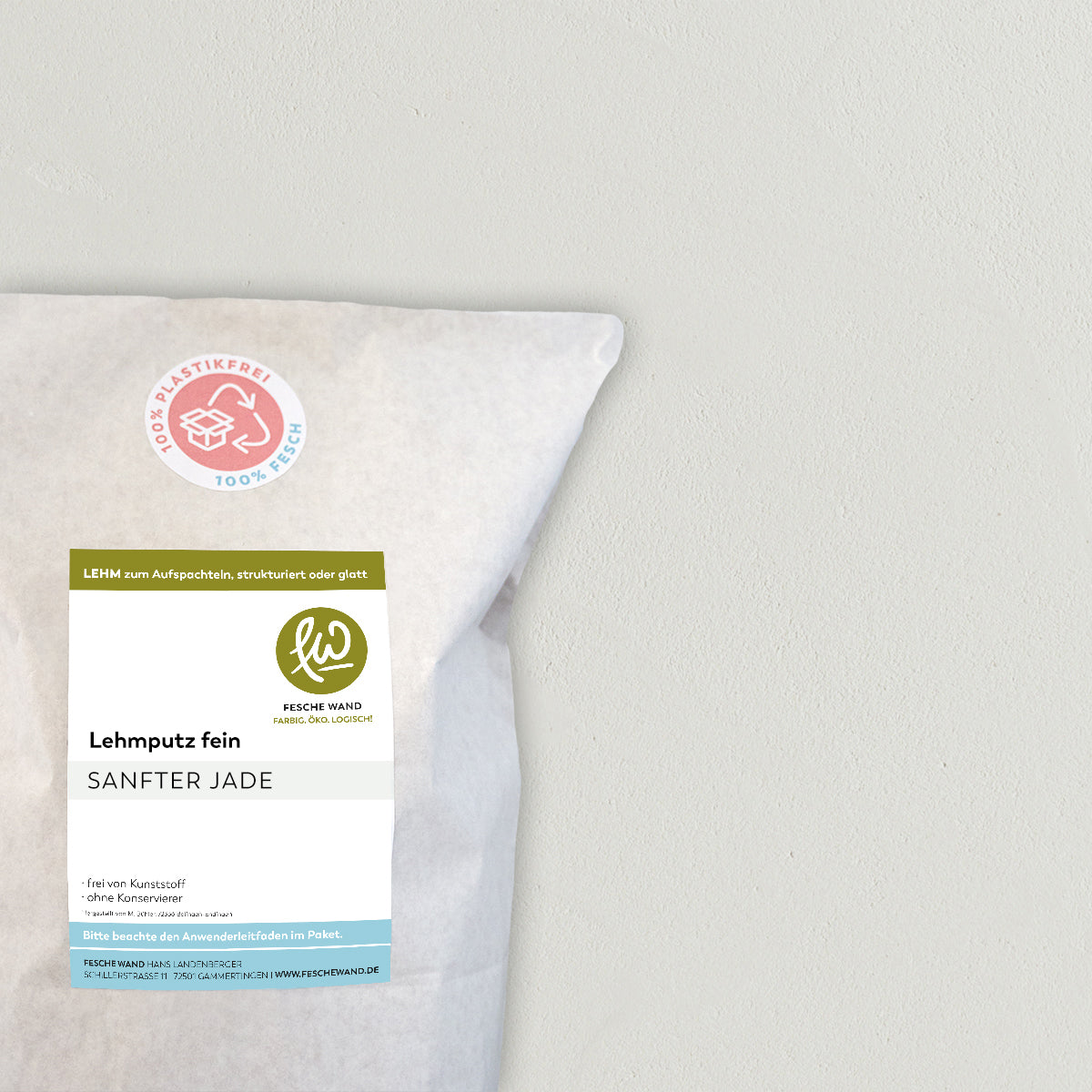 Lehmoberputz FEIN - Lehmfinishputz 0,5 mm – 0.8 KG - #farbe_sanfter Jade (warmes hellgrün)