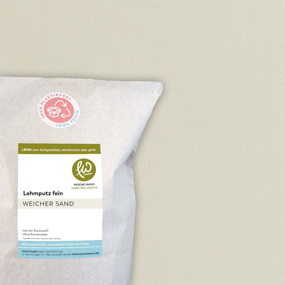 Lehmoberputz FEIN - Lehmfinishputz 0,5 mm – 0.8 KG - #farbe_weicher Sand (beige)