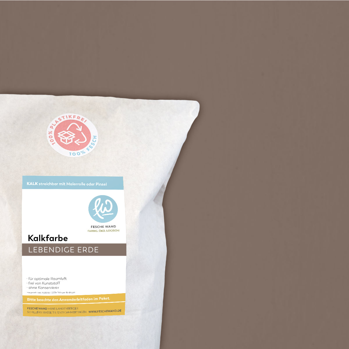 Kalkfarbe - 0.8 KG in lebendige Erde (braun) von Fesche Wand - #farbe_lebendige Erde (braun)