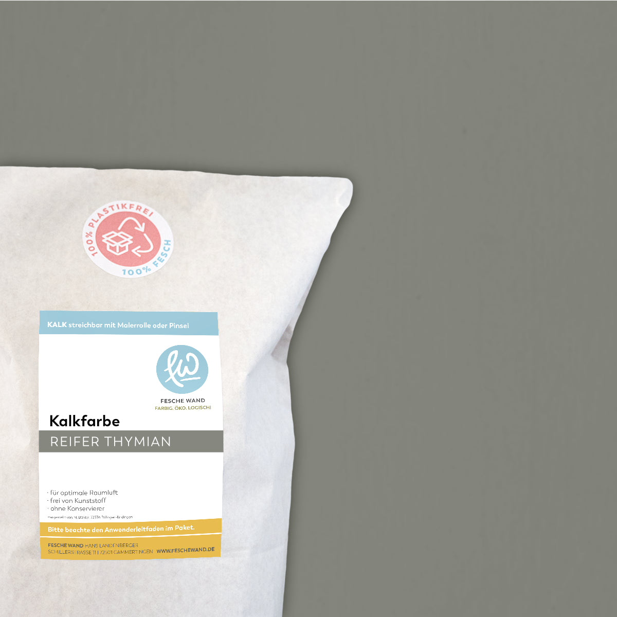 Kalkfarbe - 0.8 KG in reifer Thymian (dunkles graugrün) von Fesche Wand - #farbe_reifer Thymian (dunkles graugrün)