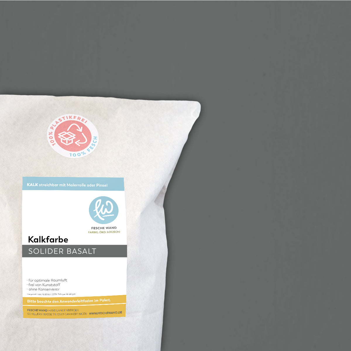 Kalkfarbe - 0.8 KG in solider Basalt (anthrazit) von Fesche Wand - #farbe_solider Basalt (anthrazit)
