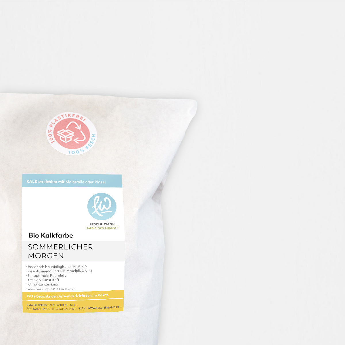 Bio Kalkfarbe - 0.8 KG in sommerlicher Morgen (zartes hellblau) von Fesche Wand - #farbe_sommerlicher Morgen (zartes hellblau)