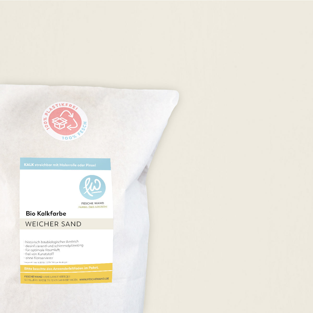 Bio Kalkfarbe - 0.8 KG in weicher Sand (beige) von Fesche Wand - #farbe_weicher Sand (beige)