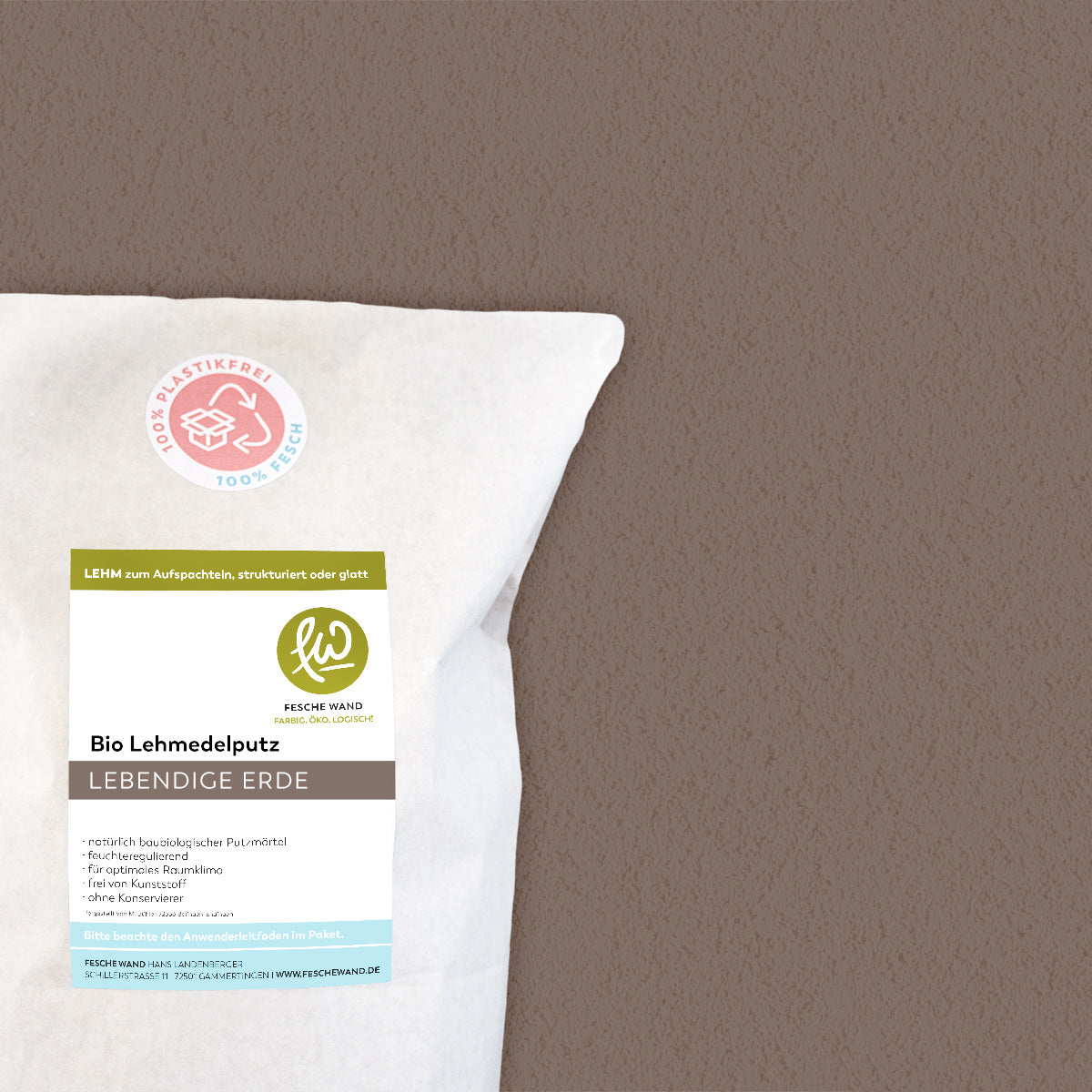 Bio Lehmoberputz - Lehmedelputz - 0,8 KG in lebendige Erde (braun) von Fesche Wand - #farbe_lebendige Erde (braun)