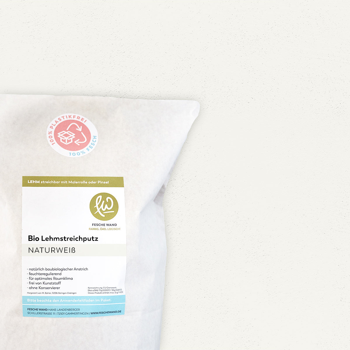 Bio Lehmstreichputz - 0,8 KG in Naturweiß von Fesche Wand - #farbe_Naturweiß