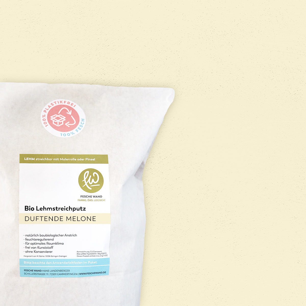 Bio Lehmstreichputz - 0,8 KG in duftende Melone (helles apricot) von Fesche Wand - #farbe_duftende Melone (helles apricot)