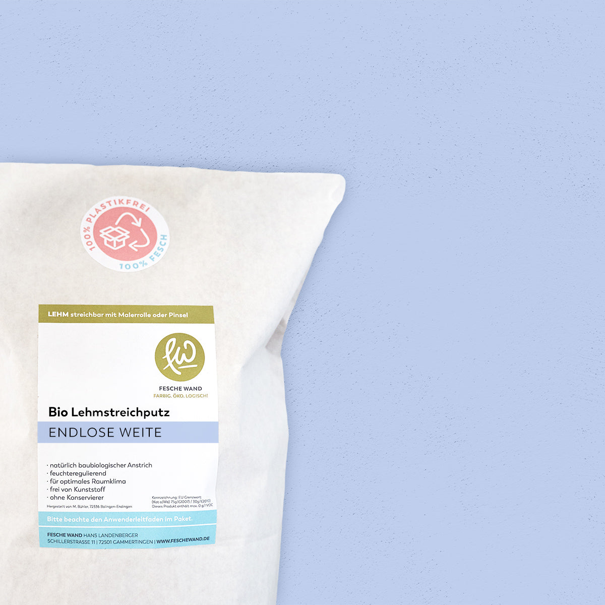 Bio Lehmstreichputz - 0,8 KG in endlose Weite (himmelblau) von Fesche Wand - #farbe_endlose Weite (himmelblau)