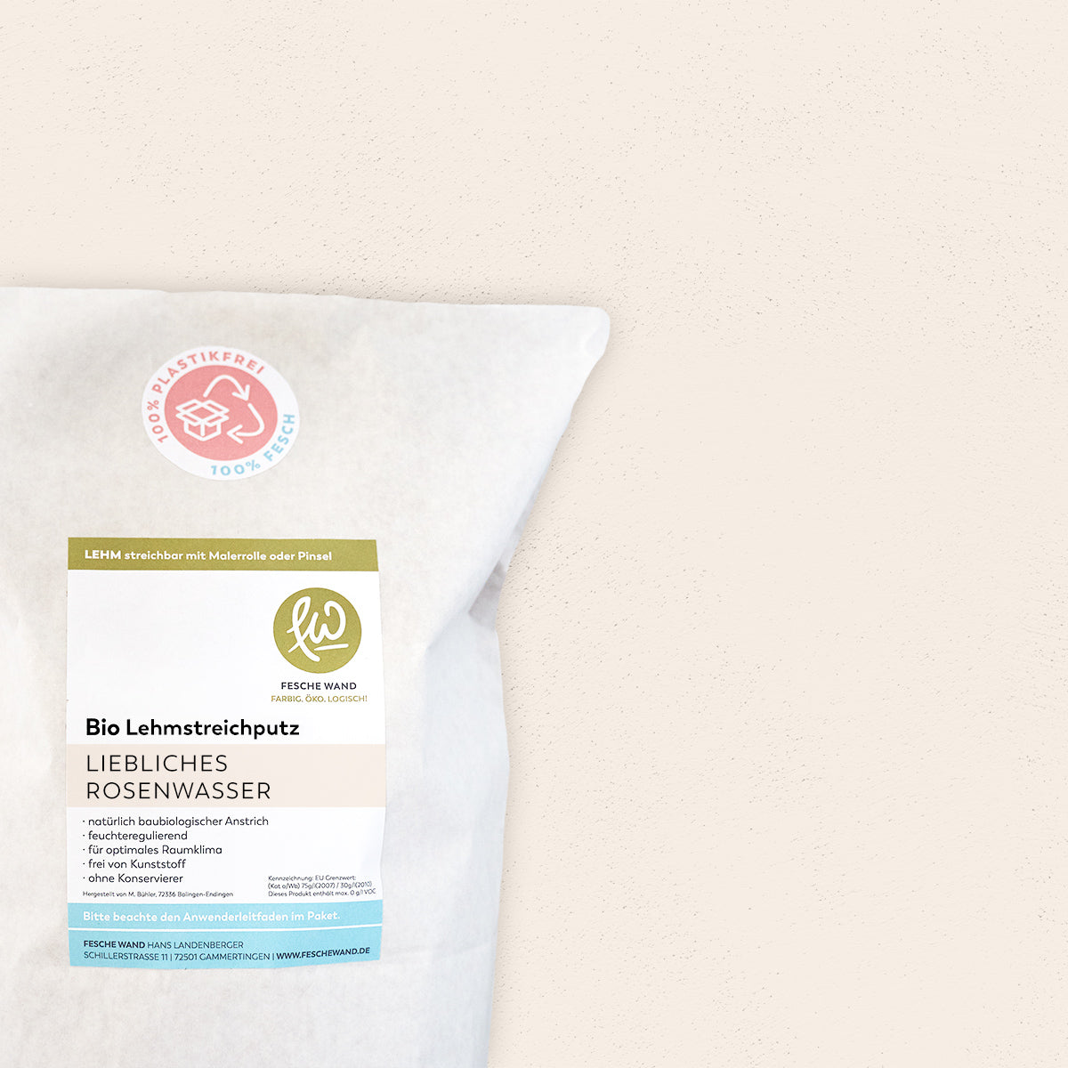 Bio Lehmstreichputz - 0,8 KG in liebliches Rosenwasser (zartes rosé) von Fesche Wand - #farbe_liebliches Rosenwasser (zartes rosé)