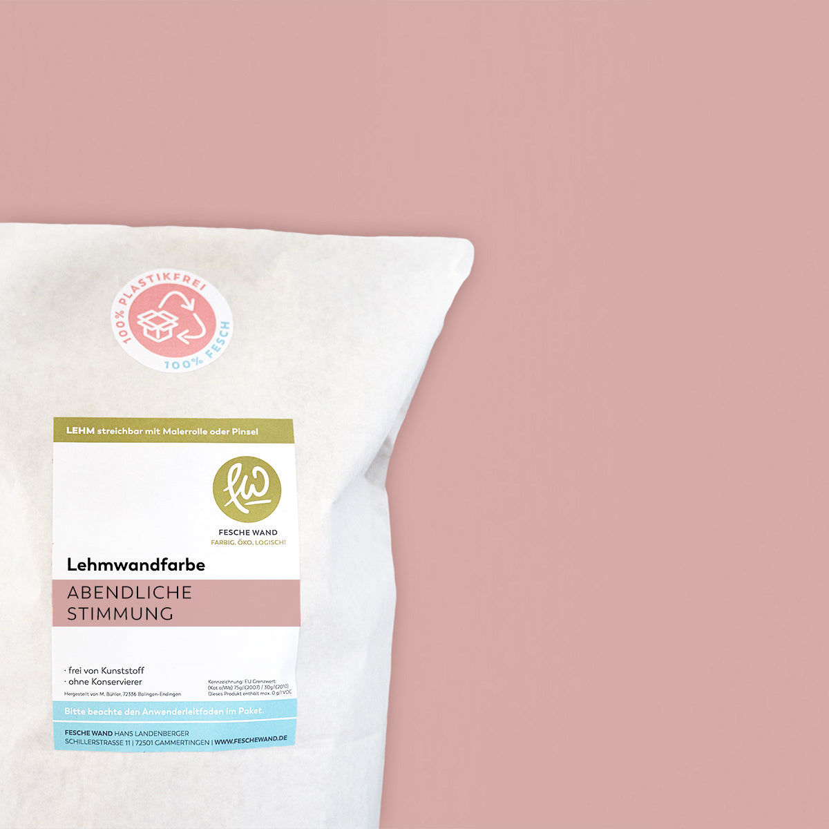 Lehmwandfarbe - 0,8 KG in abendliche Stimmung (kühles rot-rosé) von Fesche Wand - #farbe_abendliche Stimmung (kühles rot-rosé)