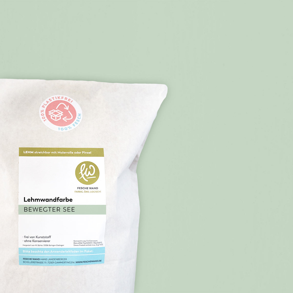 Lehmwandfarbe - 0,8 KG in bewegter See (gedämpftes grün) von Fesche Wand - #farbe_bewegter See (gedämpftes grün)