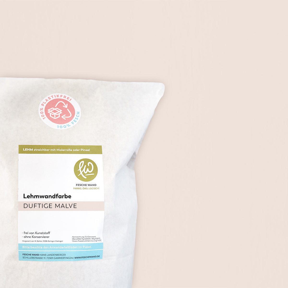 Lehmwandfarbe - 0,8 KG in duftige Malve (altrosa) von Fesche Wand - #farbe_duftige Malve (altrosa)