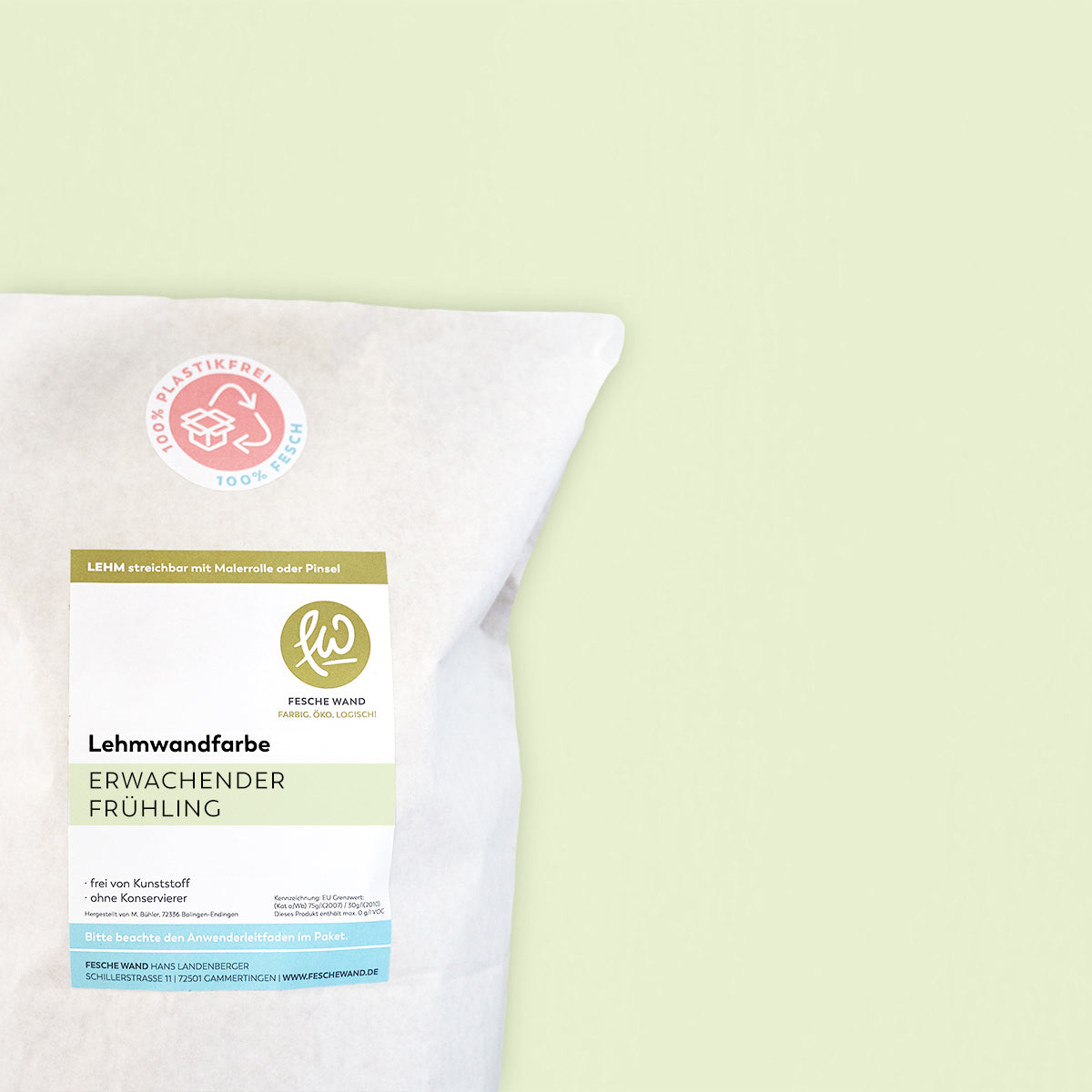 Lehmwandfarbe - 0,8 KG in erwachender Frühling (helles gelbgrün) von Fesche Wand - #farbe_erwachender Frühling (helles gelbgrün)