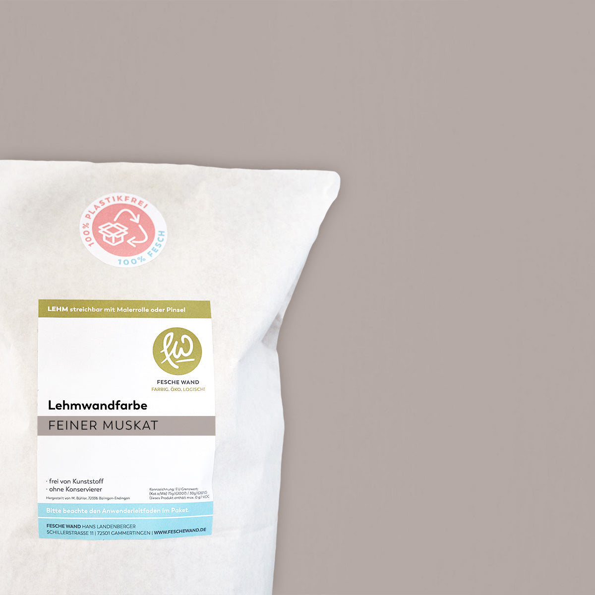 Lehmwandfarbe - 0,8 KG in feiner Muskat (helles braun) von Fesche Wand - #farbe_feiner Muskat (helles braun)