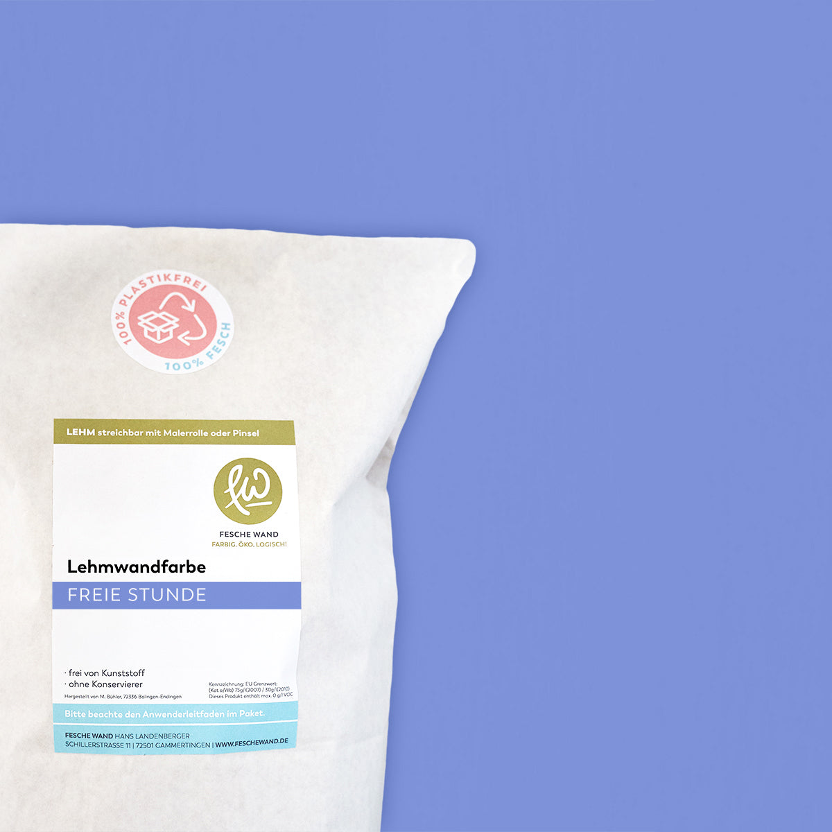 Lehmwandfarbe - 0,8 KG in freie Stunde (blau) von Fesche Wand - #farbe_freie Stunde (blau)