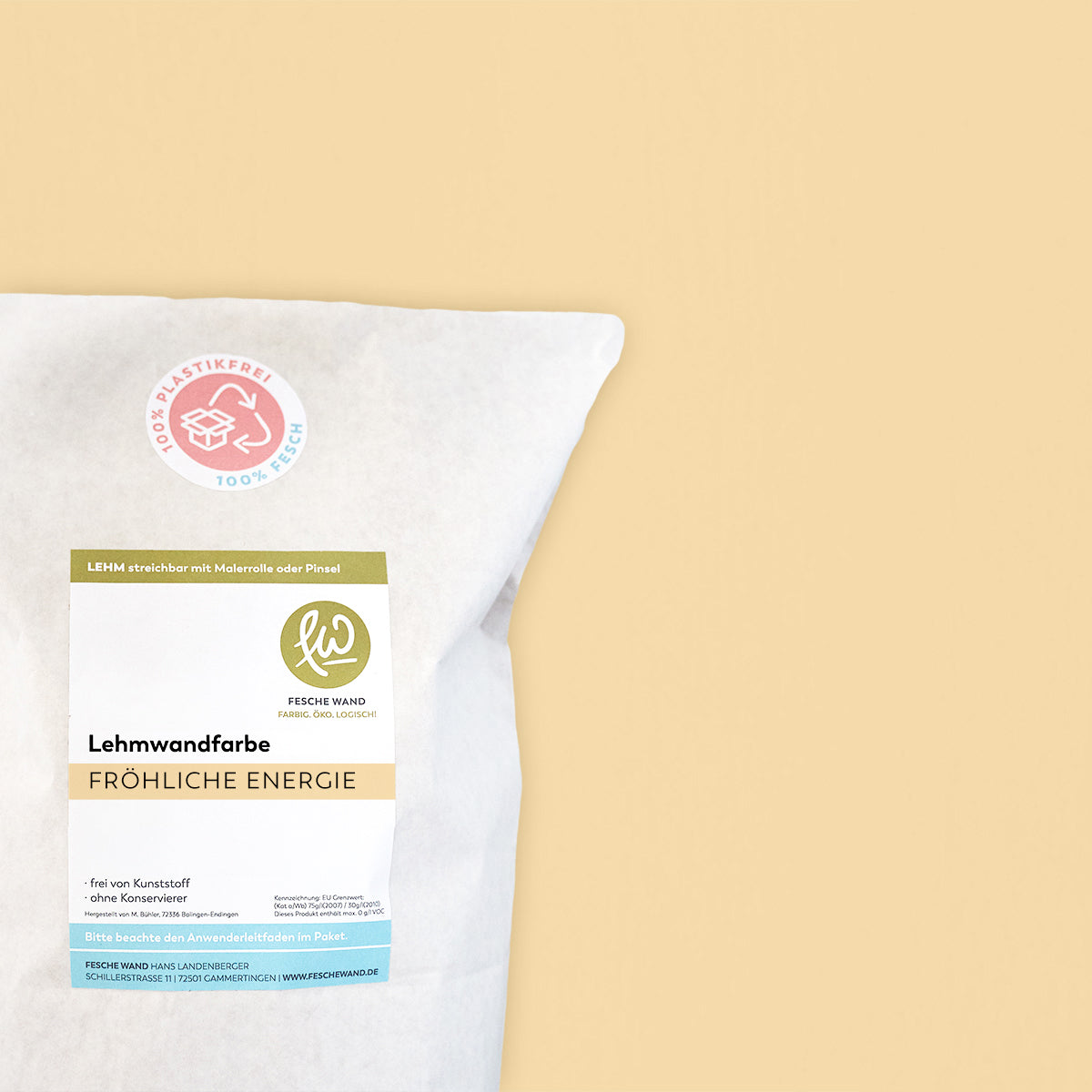 Lehmwandfarbe - 0,8 KG in fröhliche Energie (gelborange) von Fesche Wand - #farbe_fröhliche Energie (gelborange)