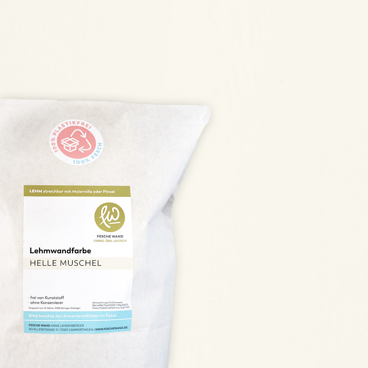 Lehmwandfarbe - 0,8 KG in helle Muschel (beige-weiß) von Fesche Wand - #farbe_helle Muschel (beige-weiß)