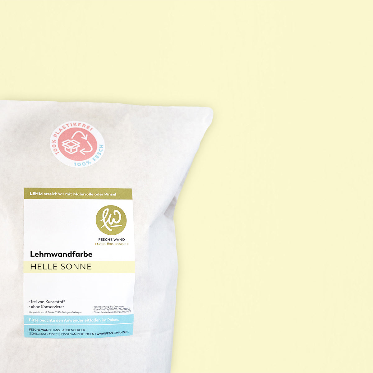 Lehmwandfarbe - 0,8 KG in helle Sonne (helles gelb) von Fesche Wand - #farbe_helle Sonne (helles gelb)