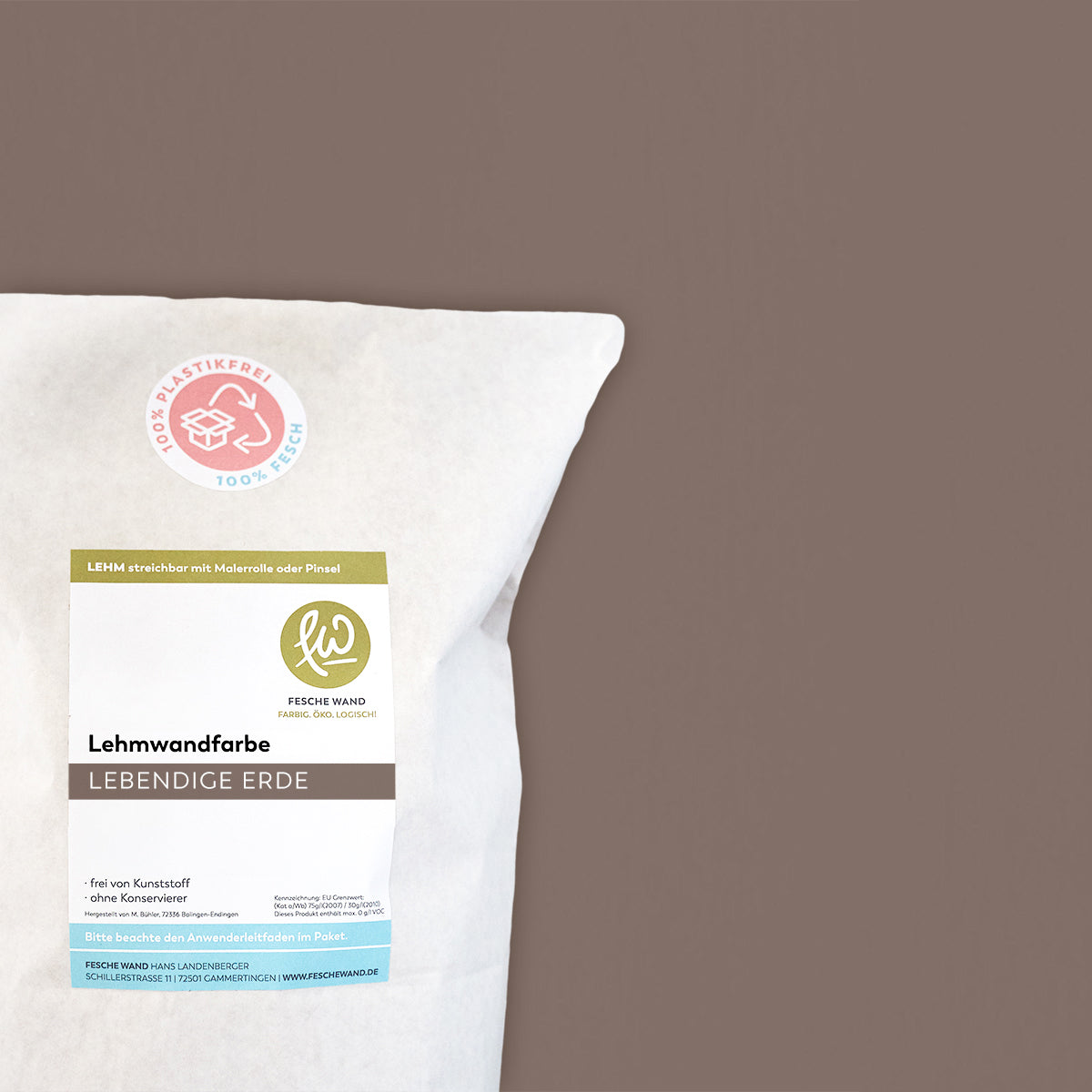 Lehmwandfarbe - 0,8 KG in lebendige Erde (braun) von Fesche Wand - #farbe_lebendige Erde (braun)
