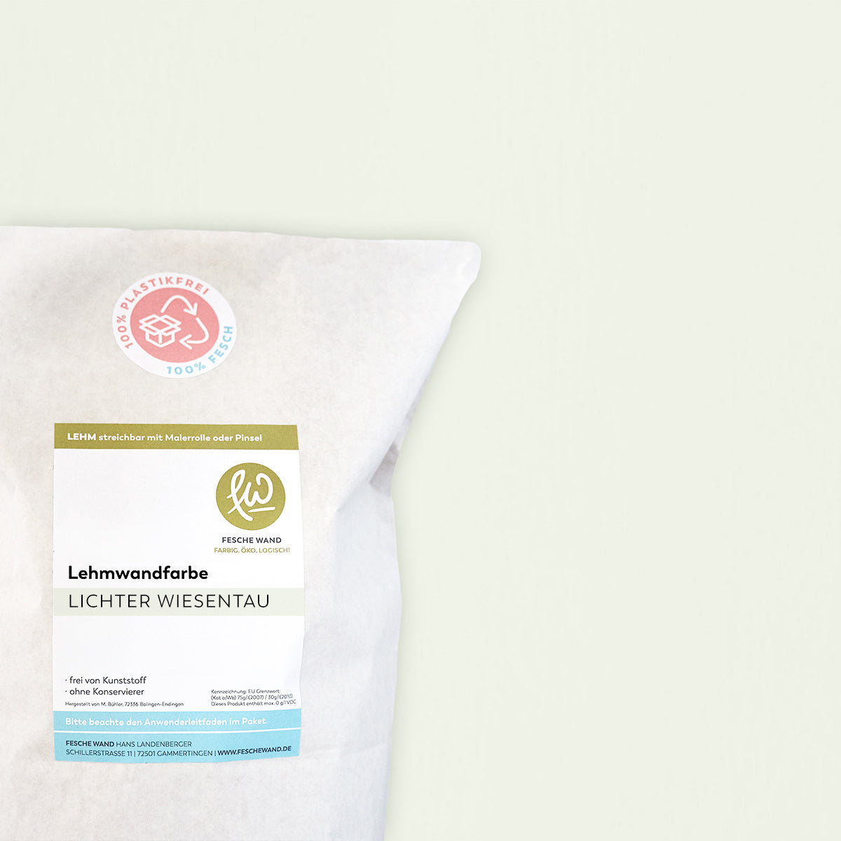 Lehmwandfarbe - 0,8 KG in lichter Wiesentau (zartes graugün) von Fesche Wand - #farbe_lichter Wiesentau (zartes graugün)