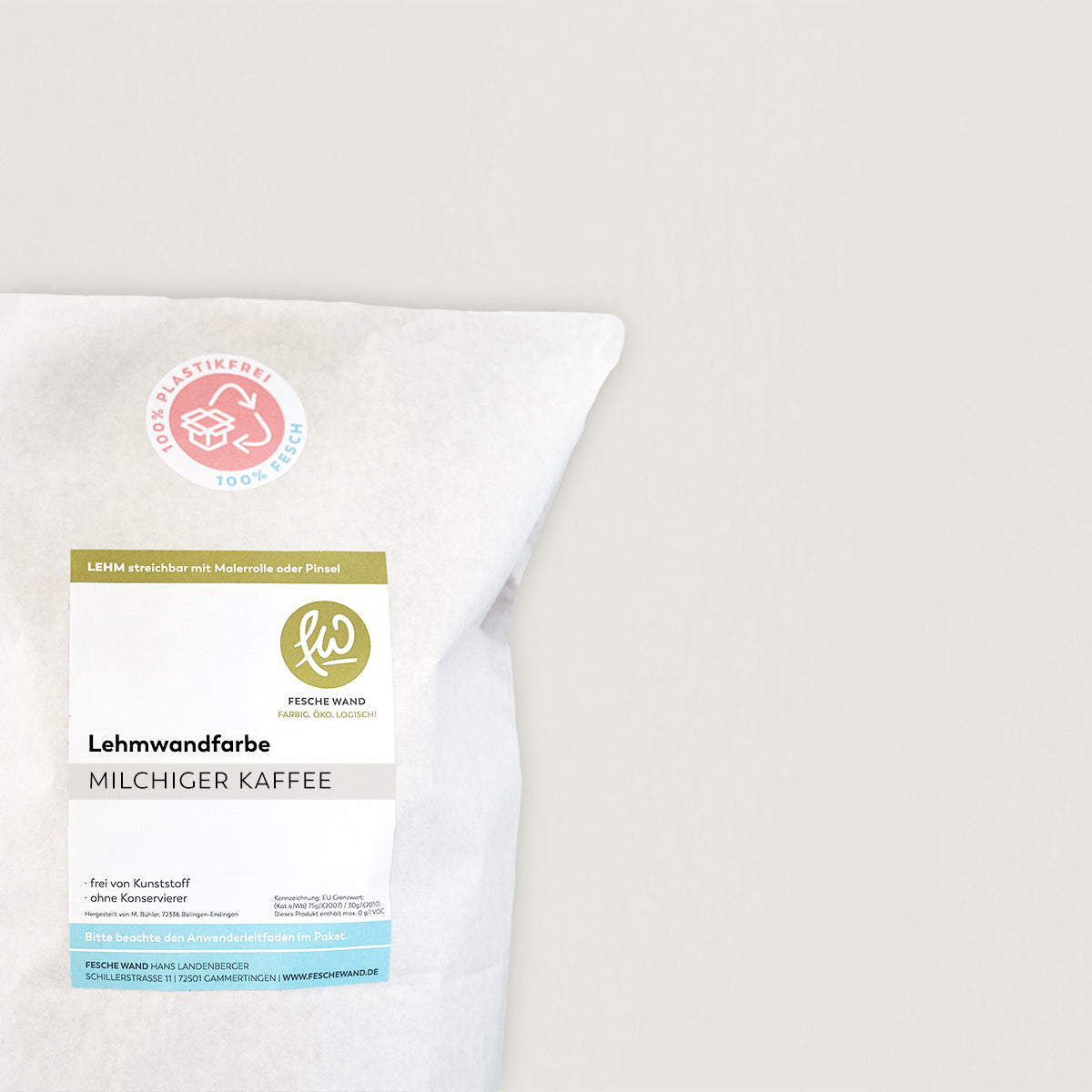 Lehmwandfarbe - 0,8 KG in milchiger Kaffee (beige-braun) von Fesche Wand - #farbe_milchiger Kaffee (beige-braun)