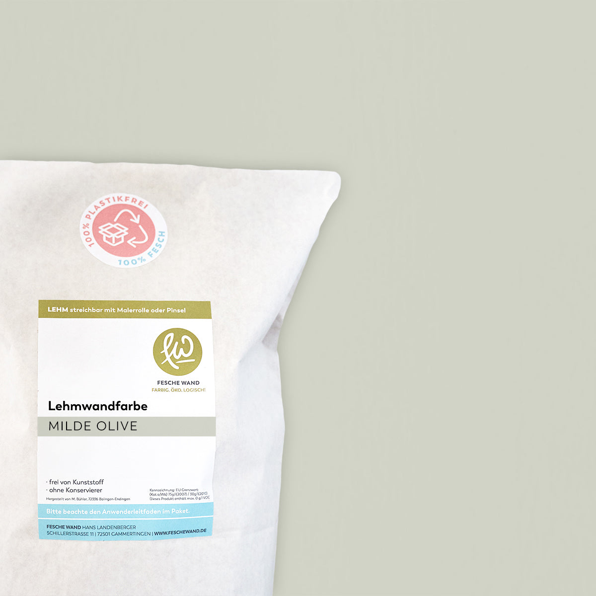 Lehmwandfarbe - 0,8 KG in milde Olive (graugrün) von Fesche Wand - #farbe_milde Olive (graugrün)