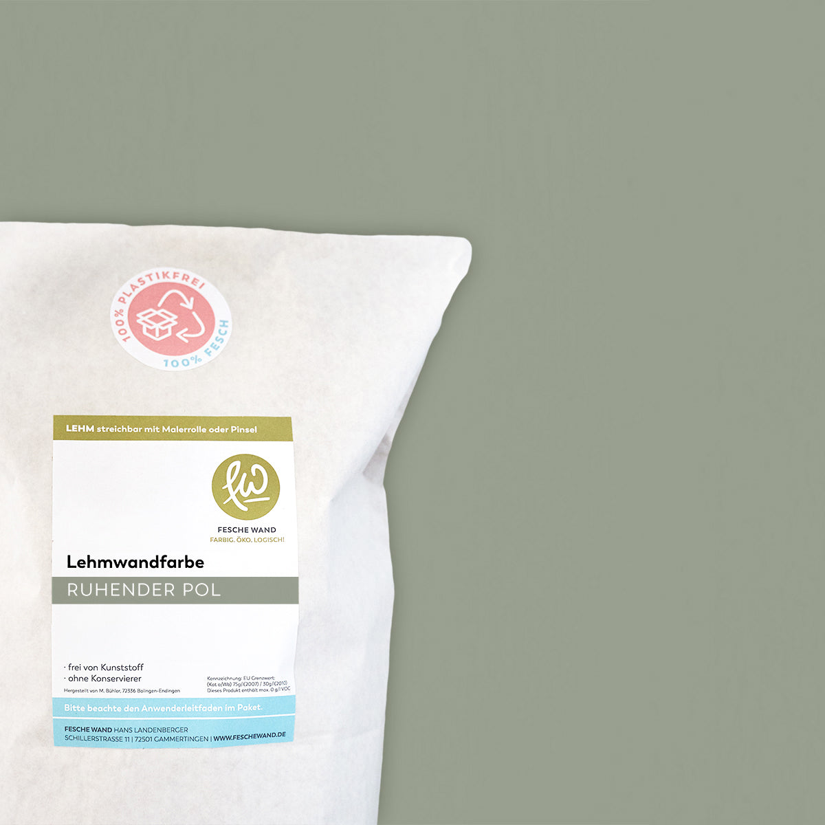 Lehmwandfarbe - 0,8 KG in ruhender Pol (olivgrün) von Fesche Wand - #farbe_ruhender Pol (olivgrün)