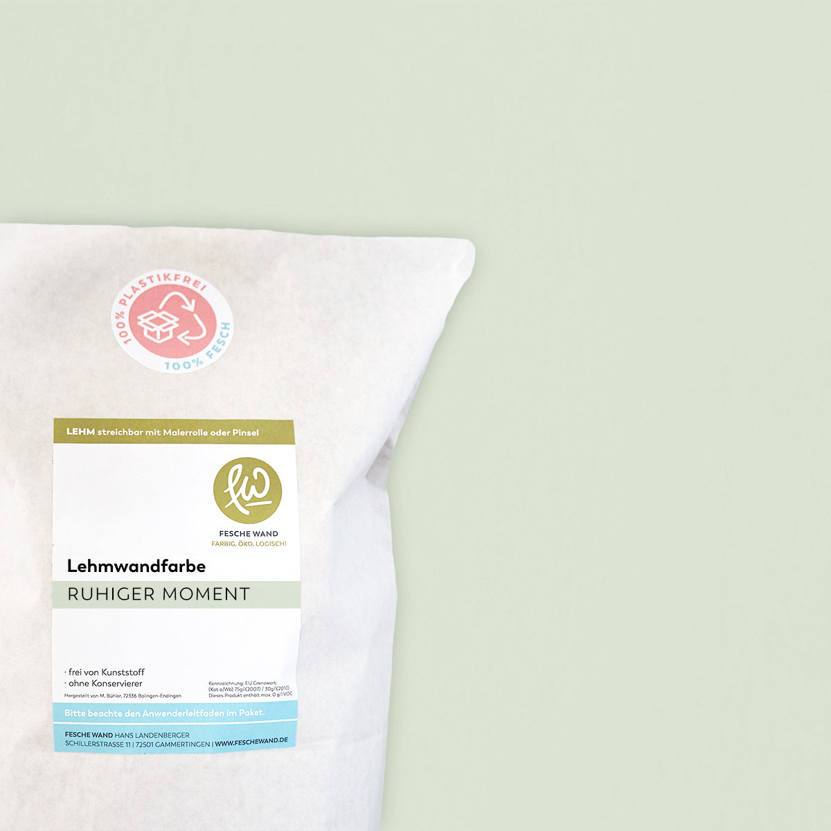 Lehmwandfarbe - 0,8 KG in ruhiger Moment (helles olivgrün) von Fesche Wand - #farbe_ruhiger Moment (helles olivgrün)