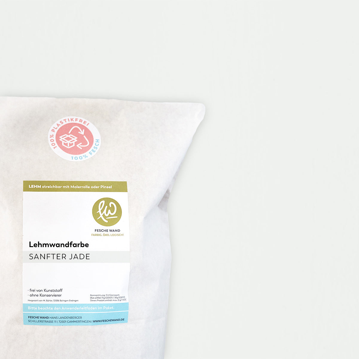 Lehmwandfarbe - 0,8 KG in sanfter Jade (warmes hellgrün) von Fesche Wand - #farbe_sanfter Jade (warmes hellgrün)