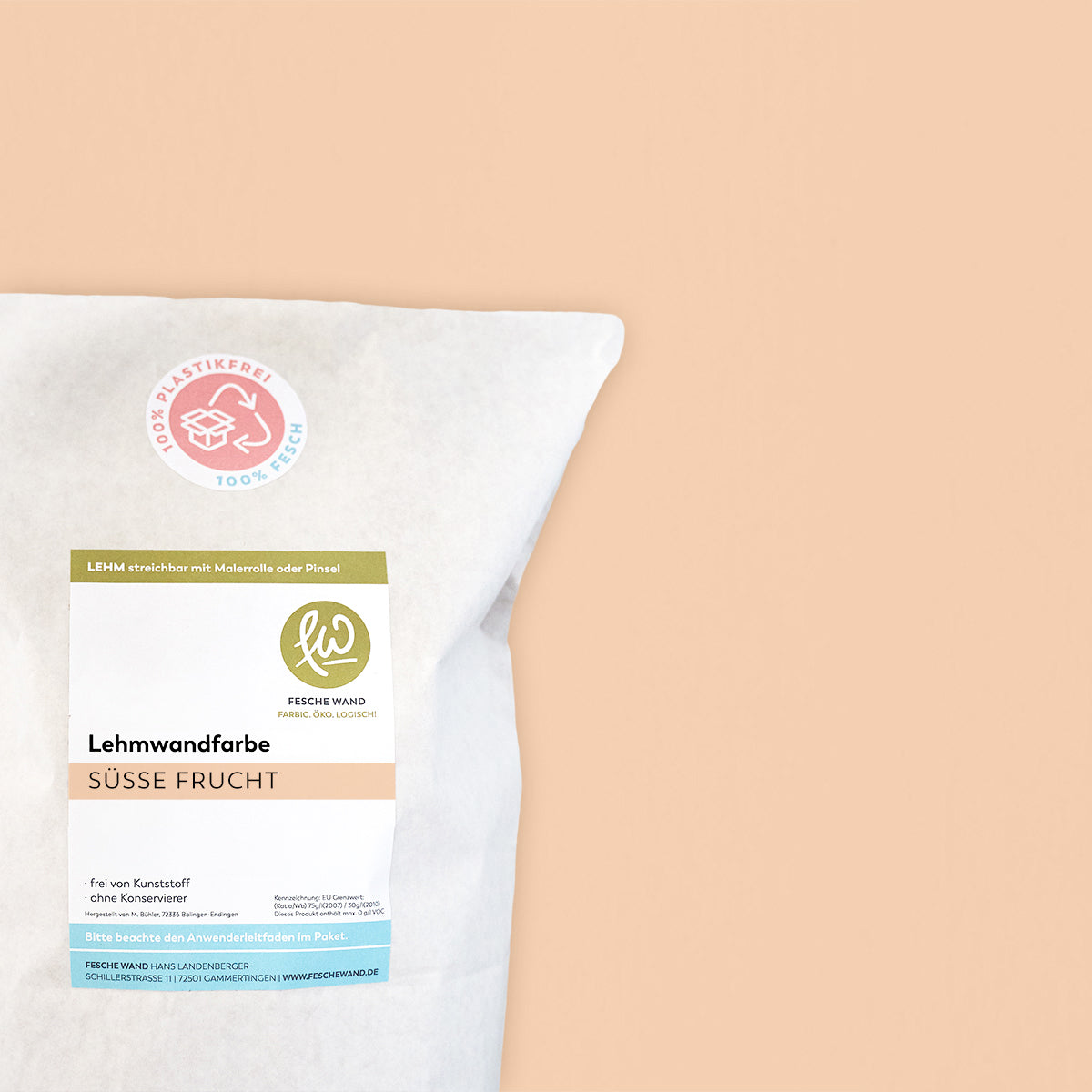Lehmwandfarbe - 0,8 KG in süsse Frucht (apricot) von Fesche Wand - #farbe_süsse Frucht (apricot)