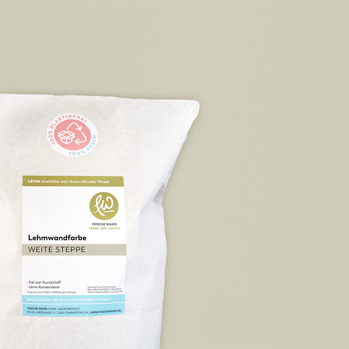 Lehmwandfarbe - 0,8 KG in weite Steppe (umbra-beige) von Fesche Wand - #farbe_weite Steppe (umbra-beige)