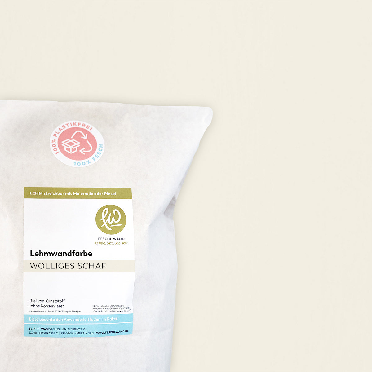 Lehmwandfarbe - 0,8 KG in wolliges Schaf (warmes beige) von Fesche Wand - #farbe_wolliges Schaf (warmes beige)