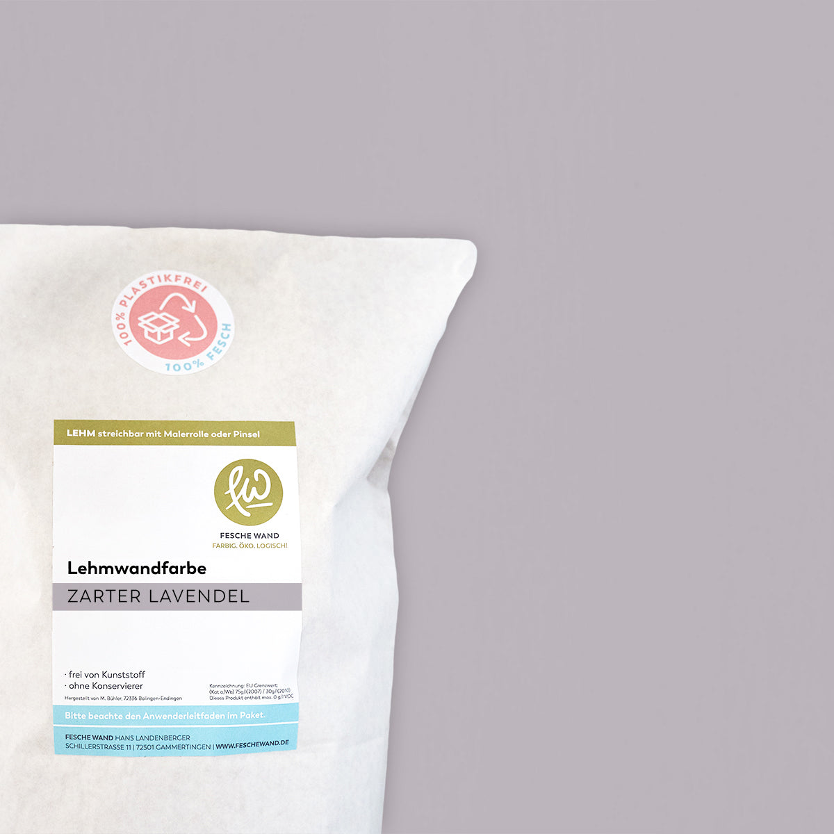 Lehmwandfarbe - 0,8 KG in zarter Lavendel (heller lavendel) von Fesche Wand - #farbe_zarter Lavendel (heller lavendel)