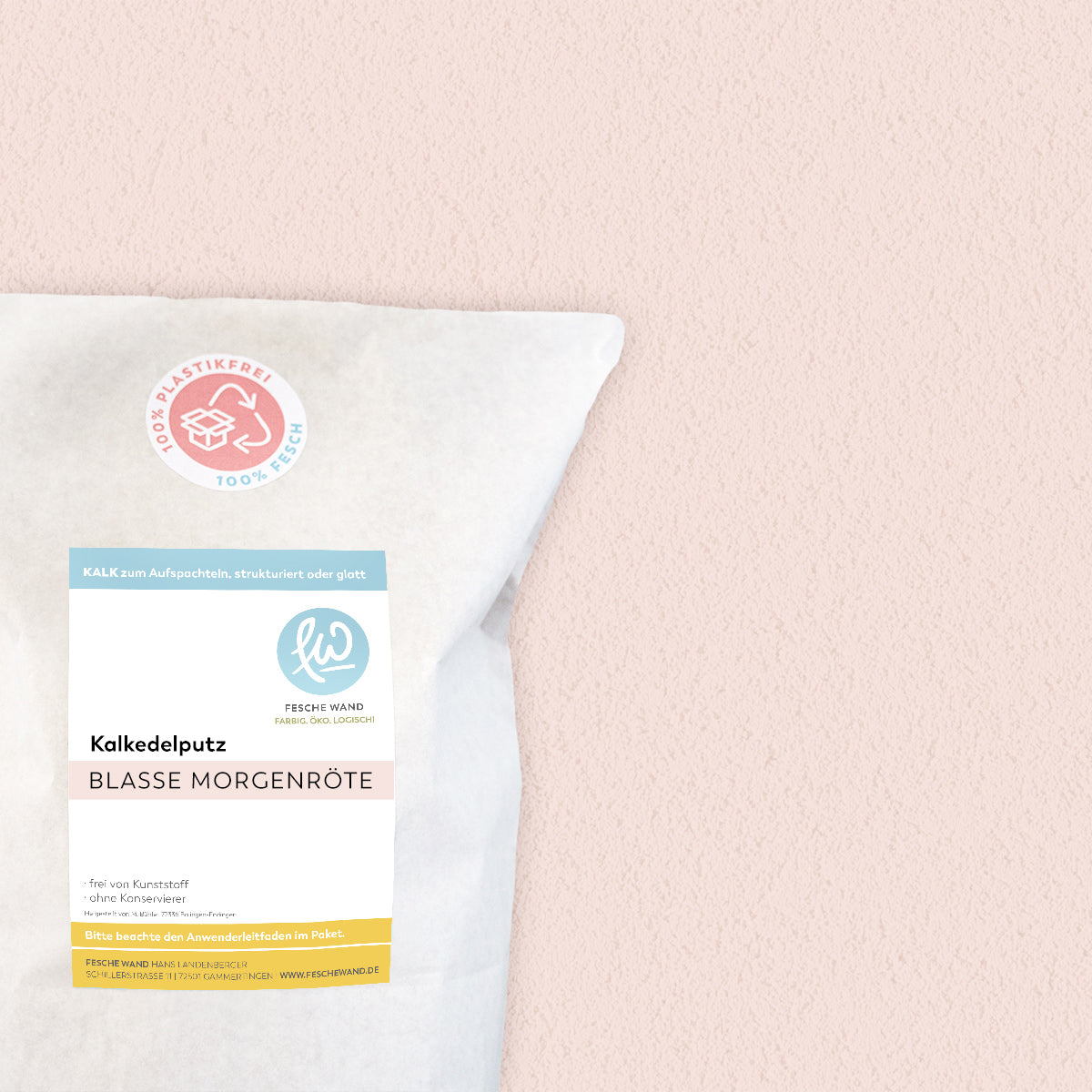 Kalkedelputz - 0,8 KG in blasse Morgenröte (hell-rosa) von Fesche Wand - #farbe_blasse Morgenröte (hell-rosa)