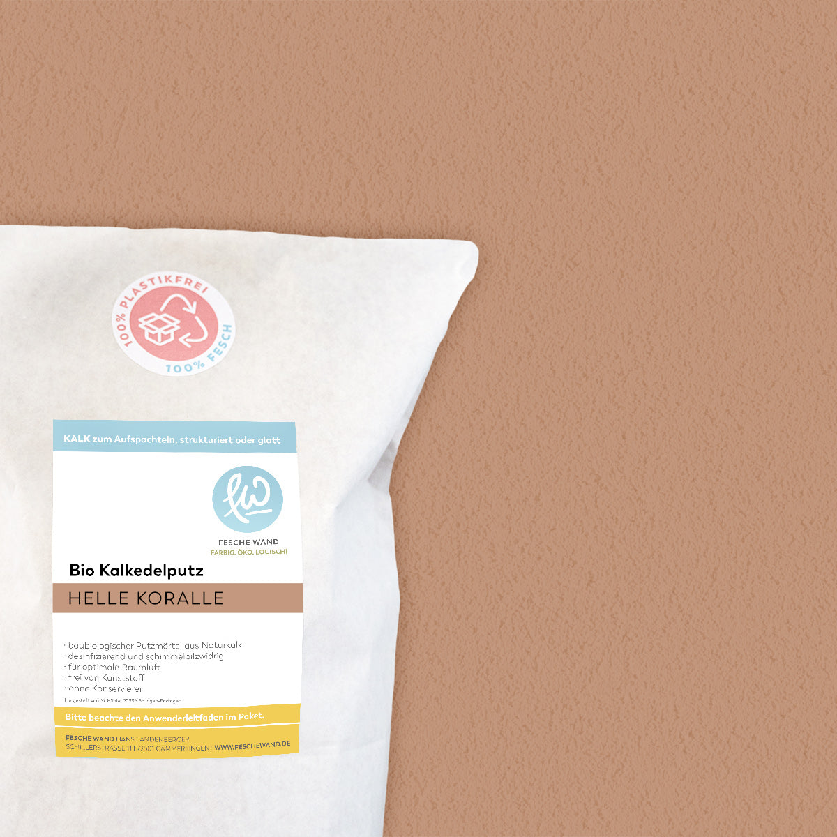Kalkedelputz ökologisch - 2 KG in helle Koralle (helles terracotta) von Fesche Wand - #farbe_helle Koralle (helles terracotta)