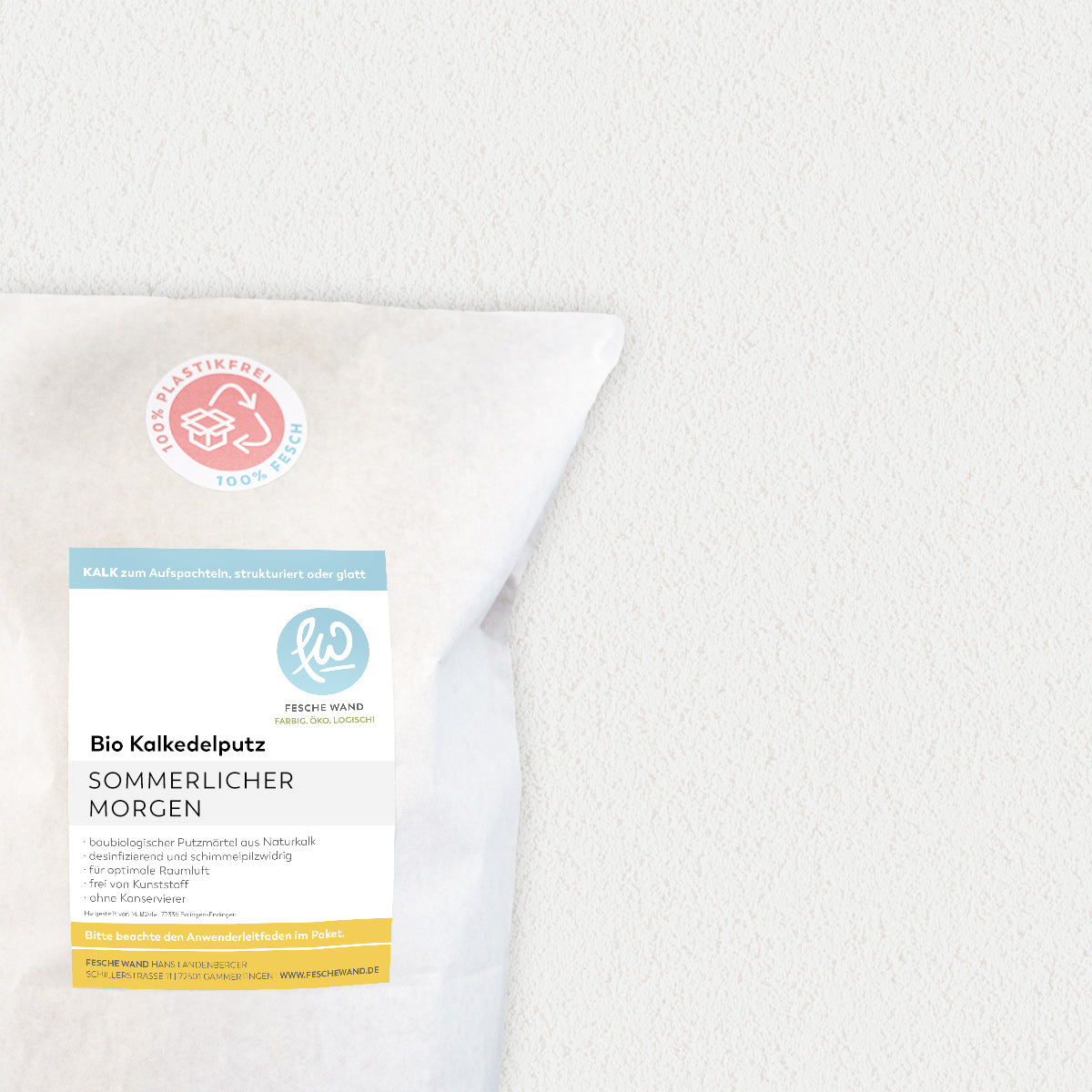 Kalkedelputz ökologisch - 16 KG in sommerlicher Morgen (zartes hellblau) von Fesche Wand - #farbe_sommerlicher Morgen (zartes hellblau)