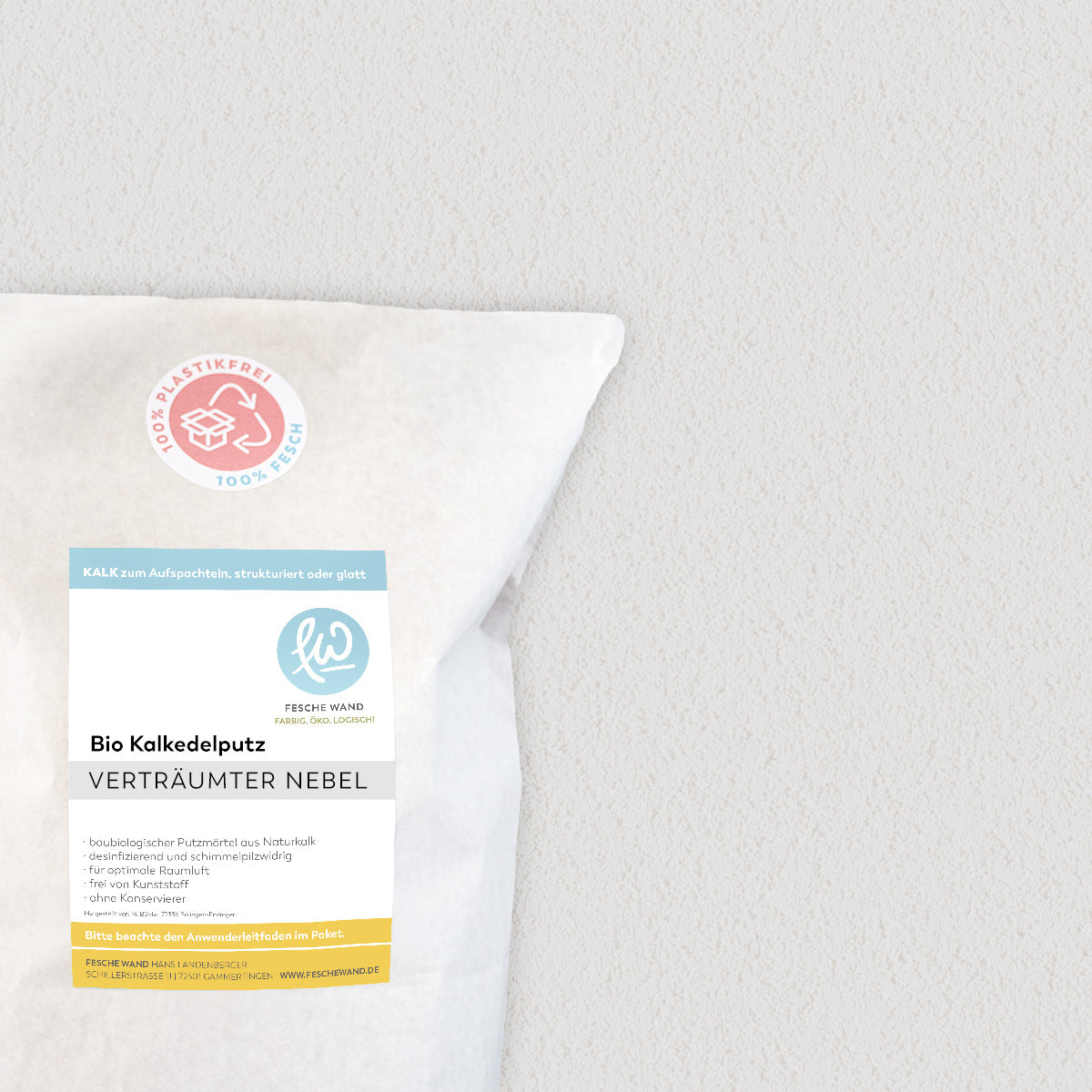 Kalkedelputz ökologisch - 0,8 KG in verträumter Nebel (kühles hellgrau) von Fesche Wand - #farbe_verträumter Nebel (kühles hellgrau)
