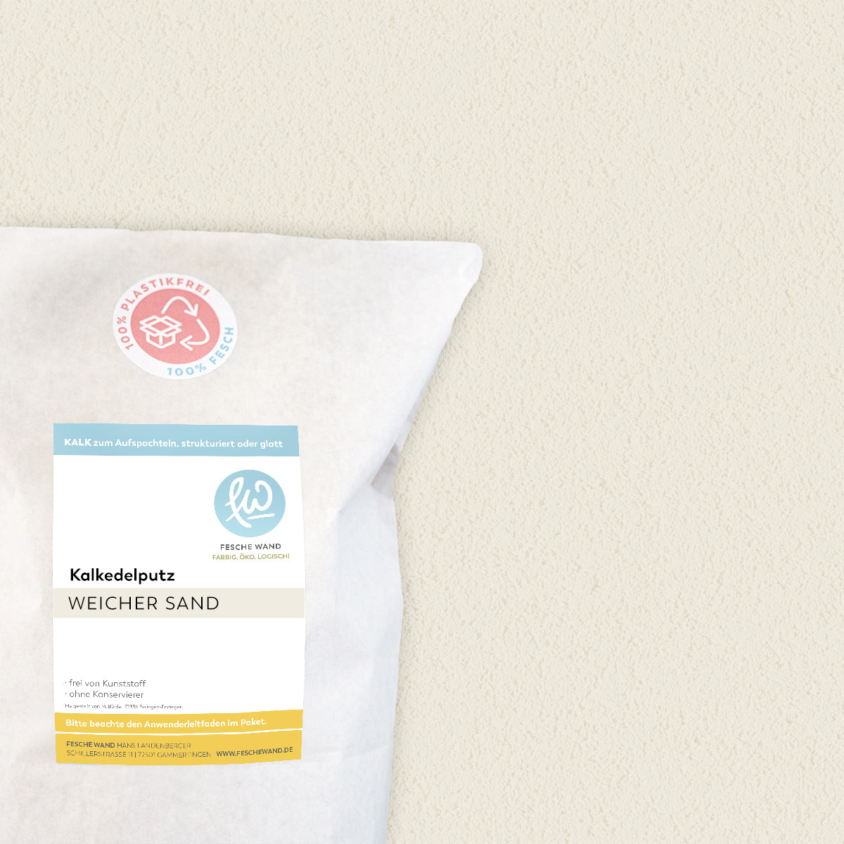 Kalkedelputz - 0,8 KG in weicher Sand (beige) von Fesche Wand - #farbe_weicher Sand (beige)