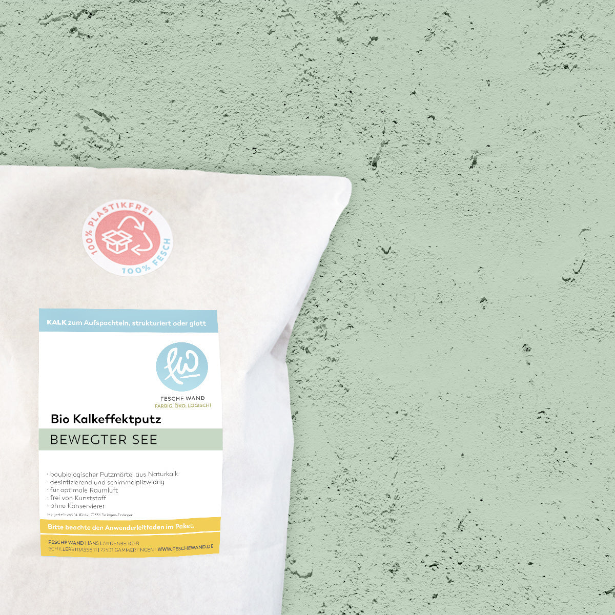 Kalkeffektputz - 0,8 KG in bewegter See (gedämpftes grün) von Fesche Wand - #farbe_bewegter See (gedämpftes grün)