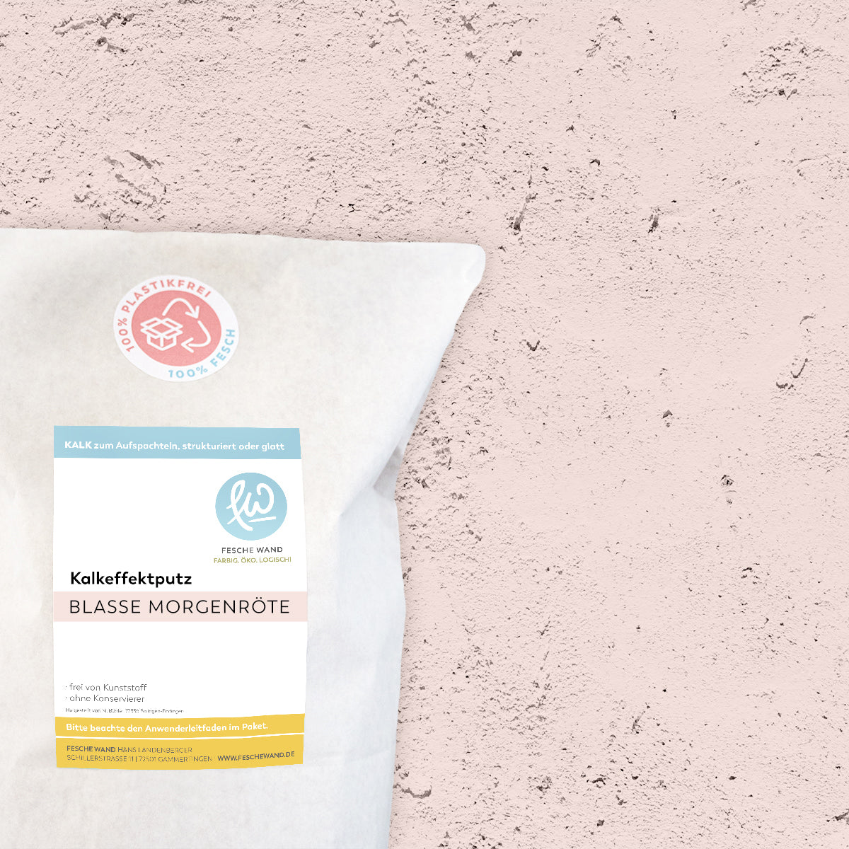 Kalkeffektputz - 0,8 KG in blasse Morgenröte (hell-rosa) von Fesche Wand - #farbe_blasse Morgenröte (hell-rosa)